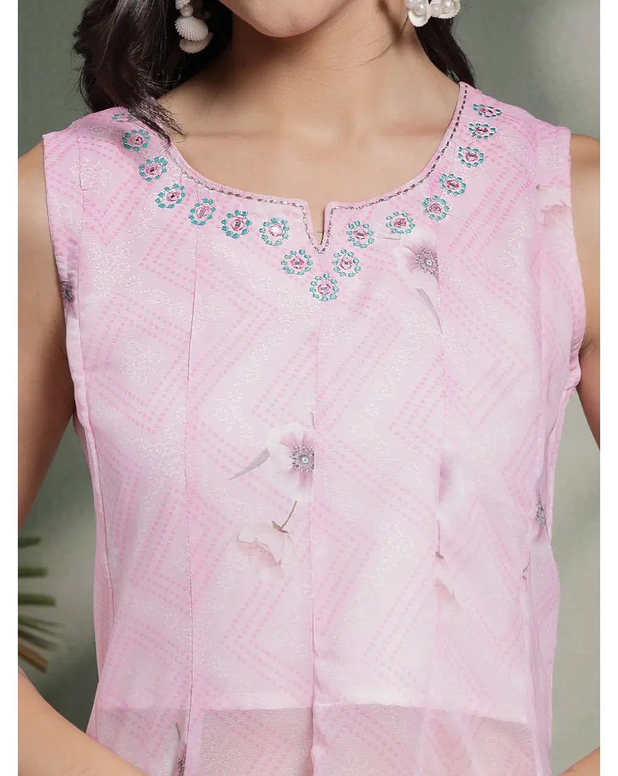 Women Pink Color Embroidery Georgette Fabric Top
