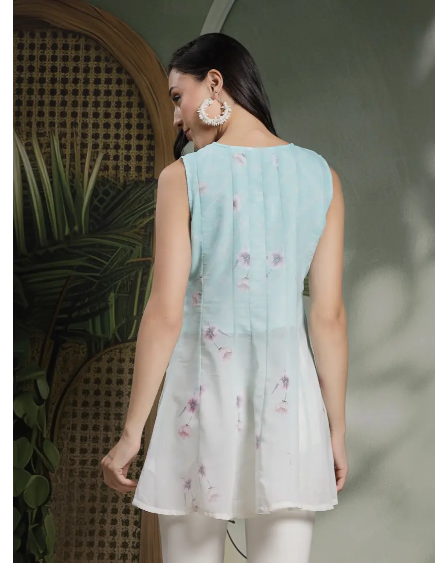 Women Turquoise Color Embroidery Georgette Fabric Top