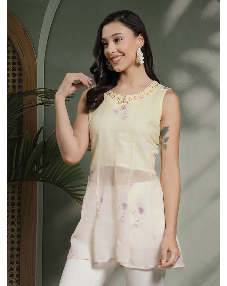 Women Yellow Color Embroidery Georgette Fabric Top