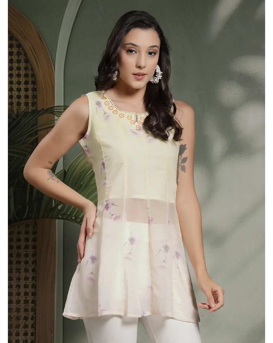 Women Yellow Color Embroidery Georgette Fabric Top