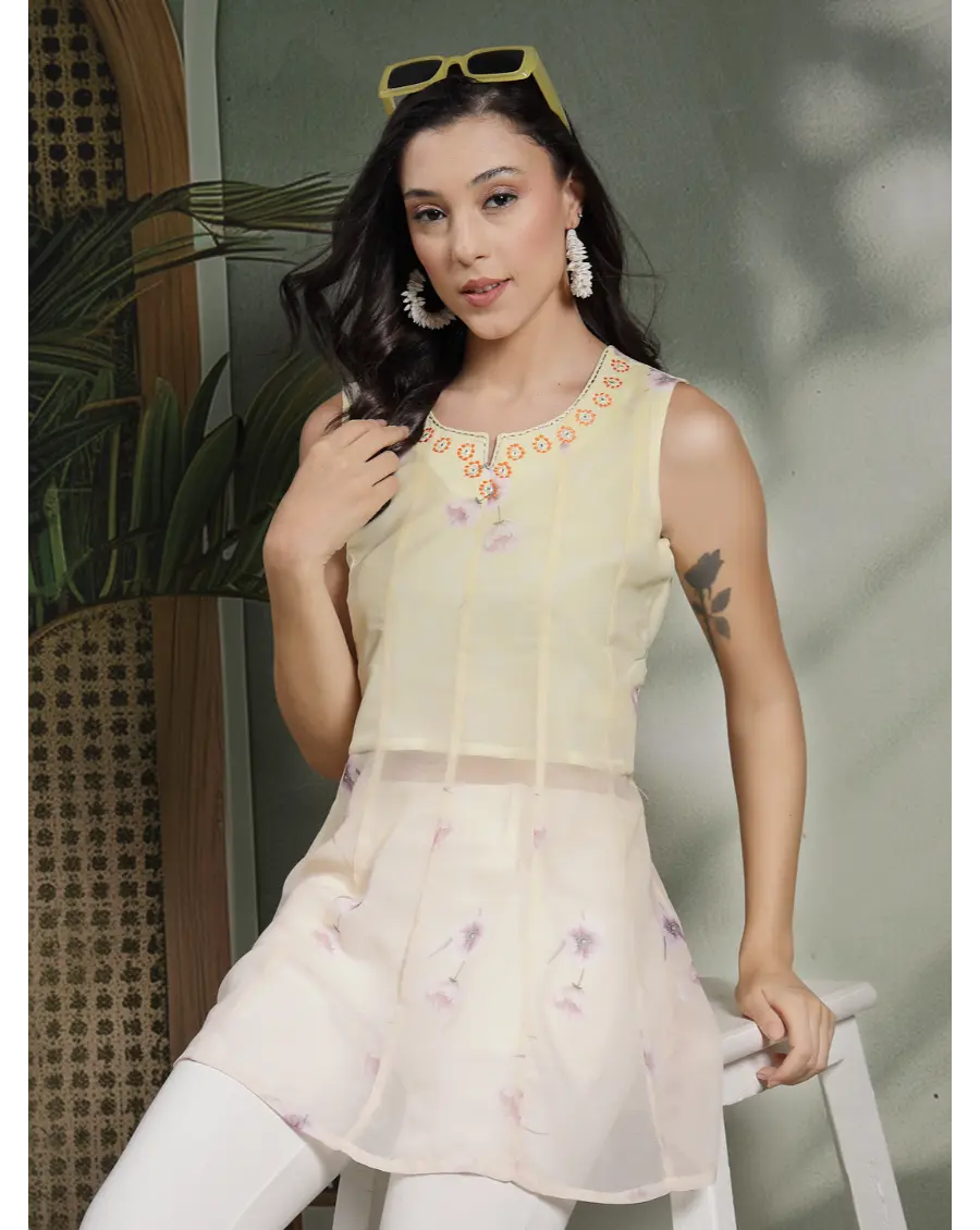 Women Yellow Color Embroidery Georgette Fabric Top