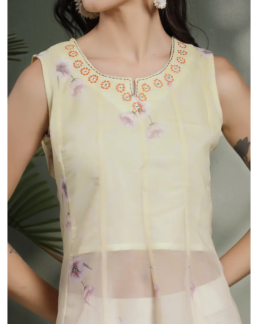 Women Yellow Color Embroidery Georgette Fabric Top