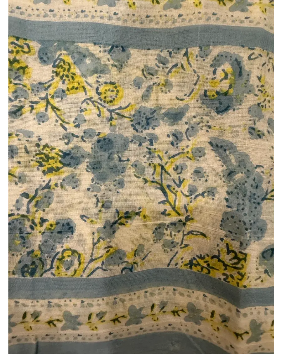 Women Cream Blue Sanganeri  Anarkali Cotton Suit