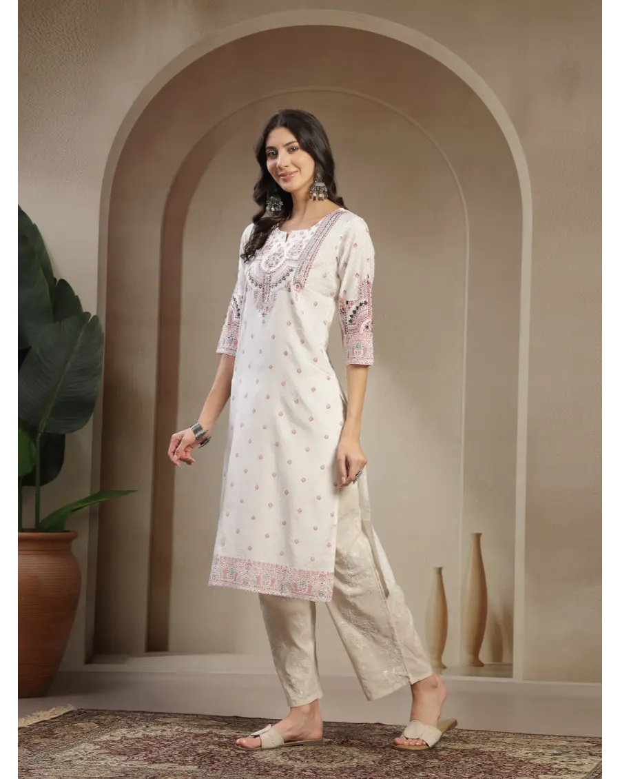 Women White Color Printed Polyester Fabric Kurta