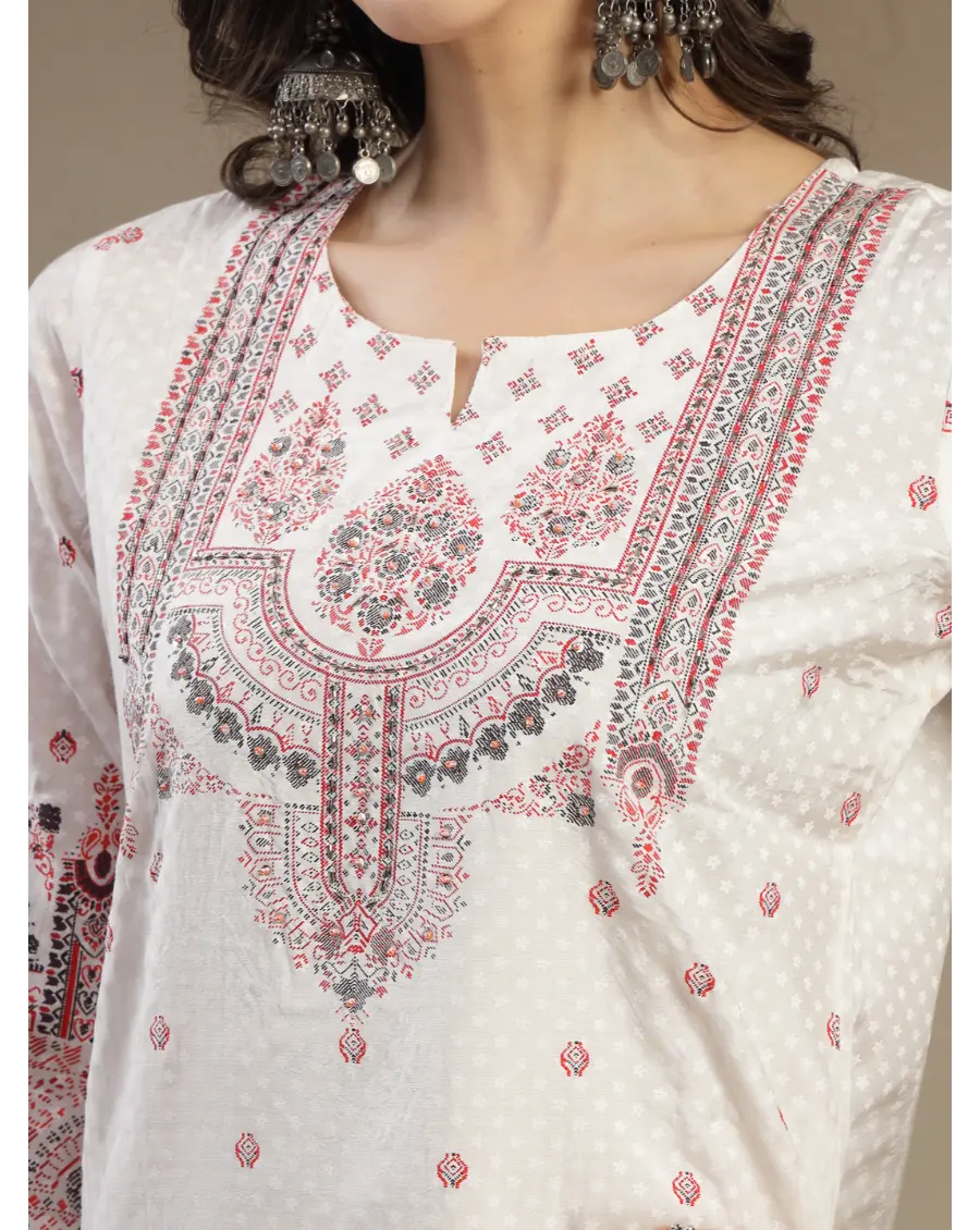 Women White Color Printed Polyester Fabric Kurta