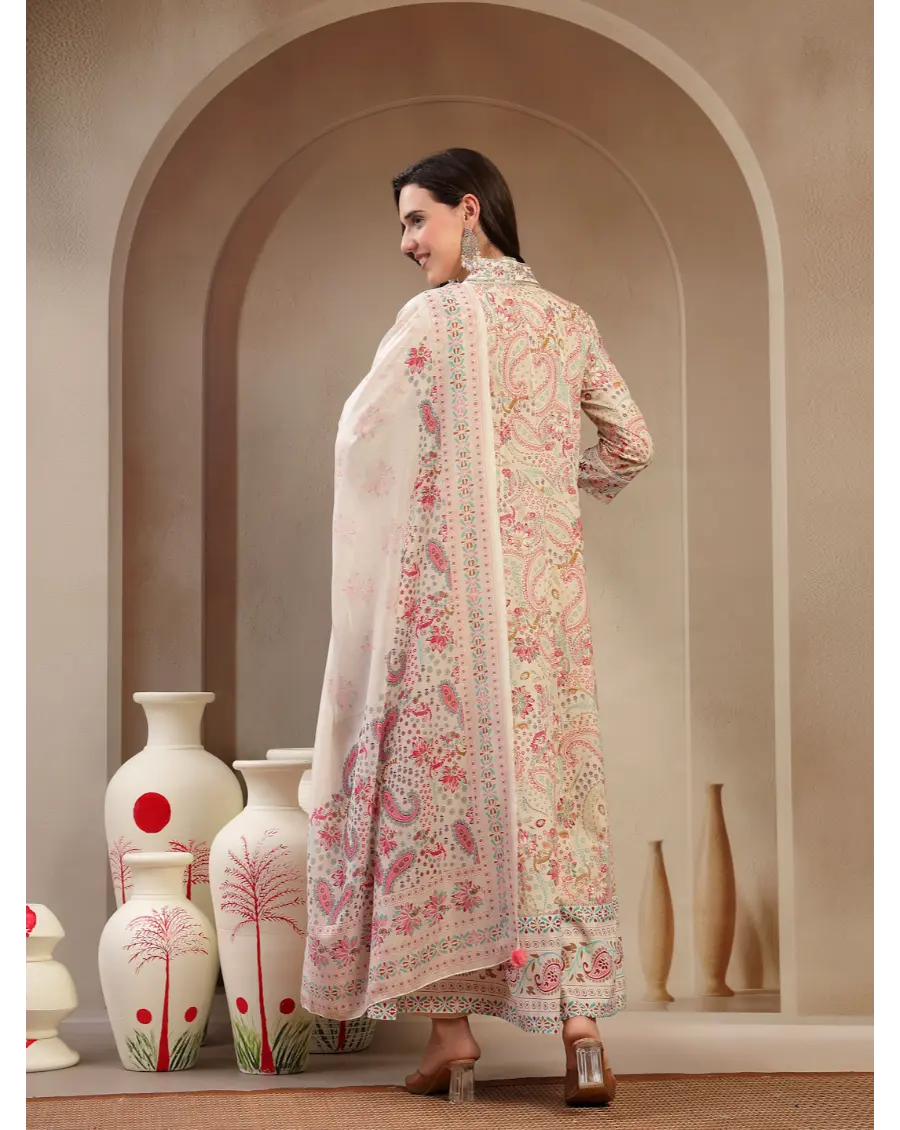 Women Multi Color Printed Cotton Fabric Anarkali Kurta Set