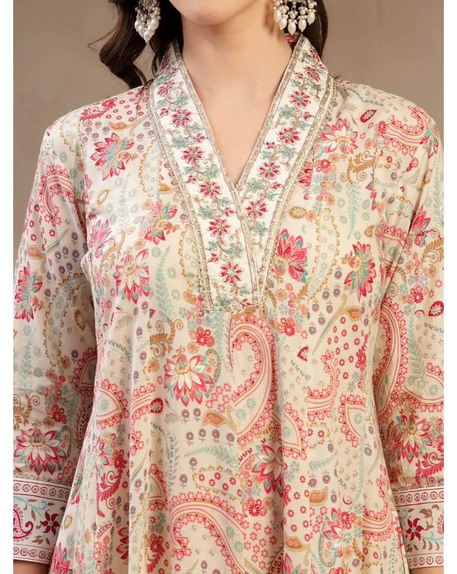 Women Multi Color Printed Cotton Fabric Anarkali Kurta Set