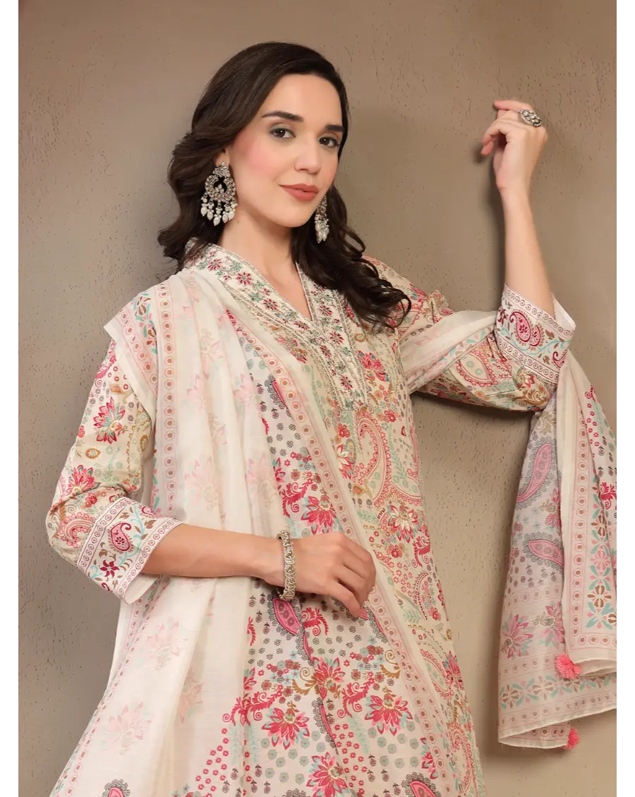 Women Multi Color Printed Cotton Fabric Anarkali Kurta Set