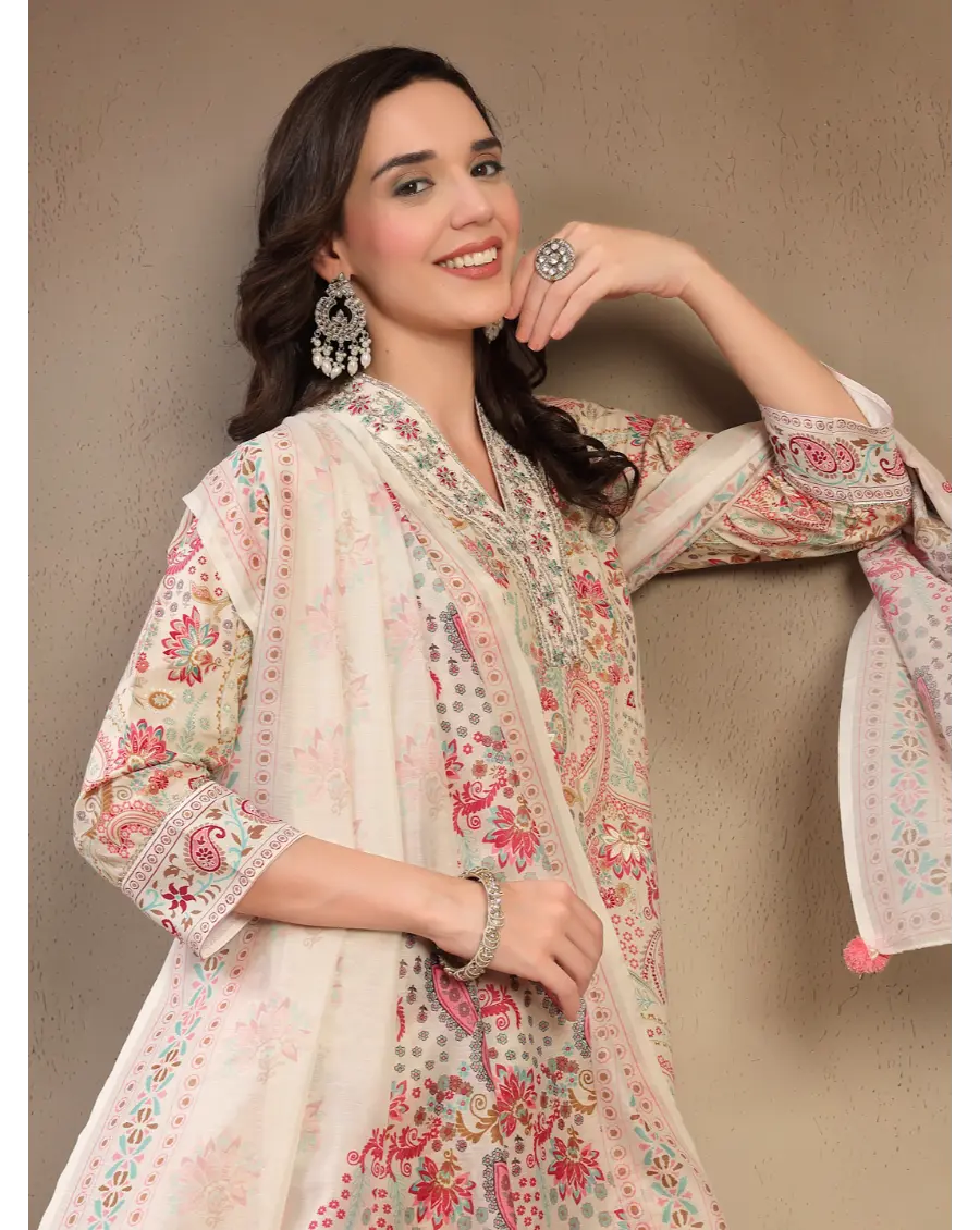 Women Multi Color Printed Cotton Fabric Anarkali Kurta Set