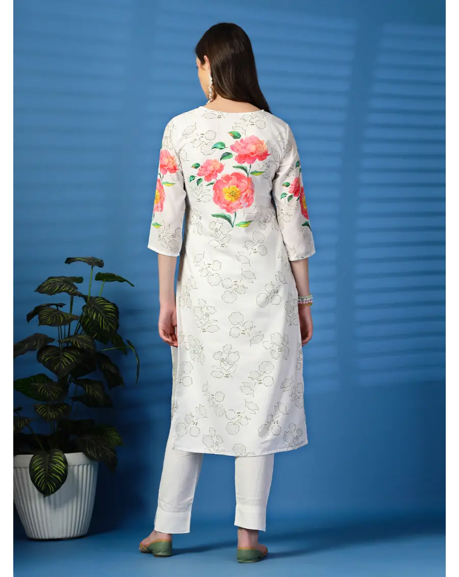 Women Floral[pink -red] Printed Pure Cotton Straight Kurta