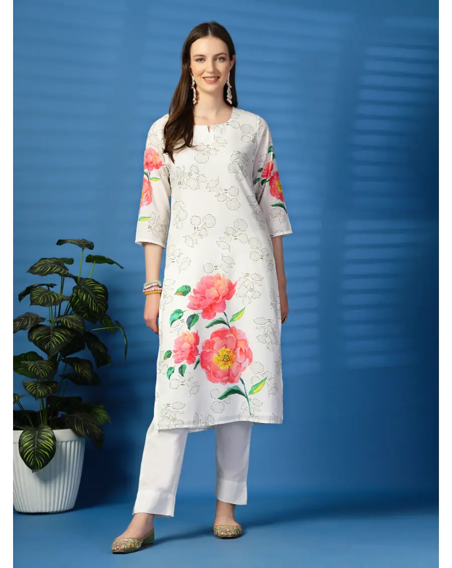 Women Floral[pink -red] Printed Pure Cotton Straight Kurta
