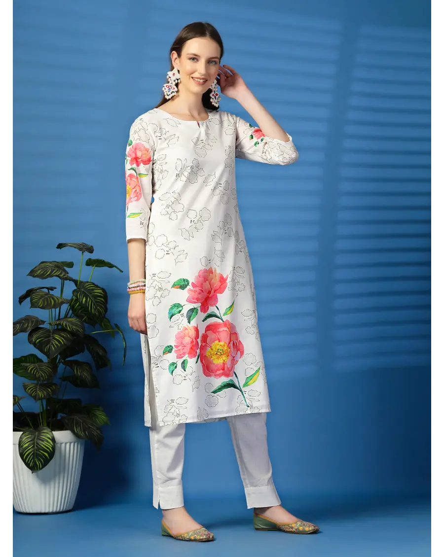 Women Floral[pink -red] Printed Pure Cotton Straight Kurta