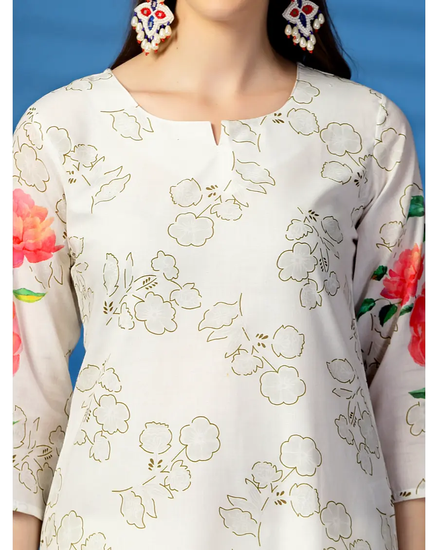 Women Floral[pink -red] Printed Pure Cotton Straight Kurta