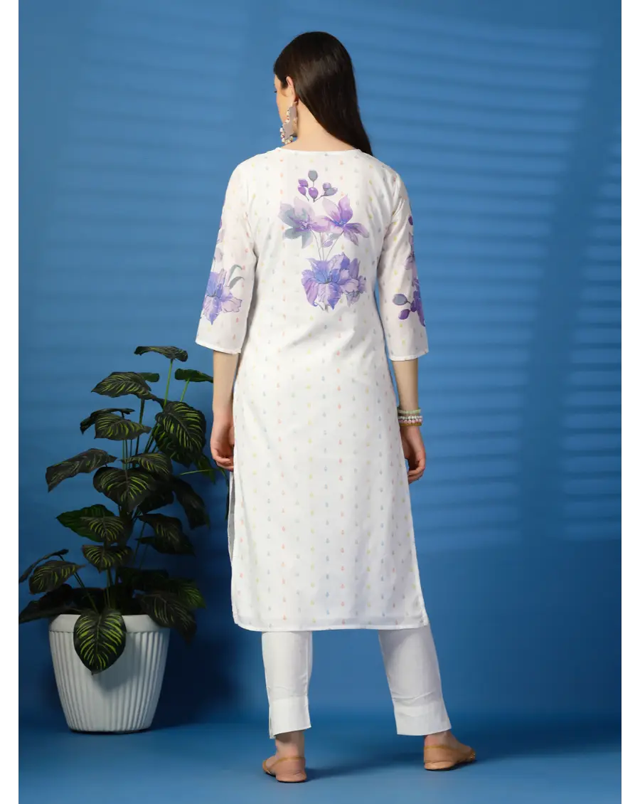 Women  Floral (Purple) Printed Pure Cotton Straight Kurta