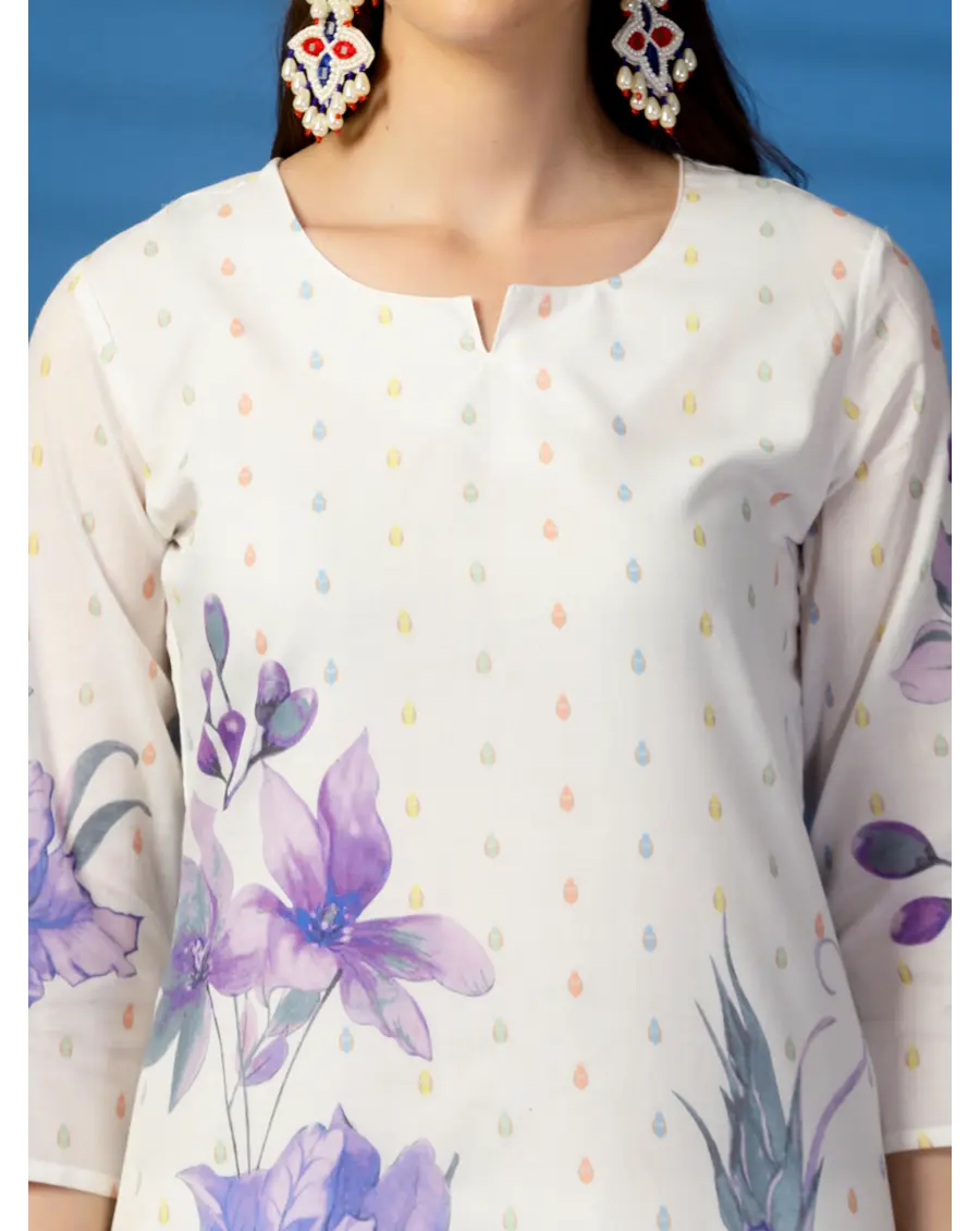 Women  Floral (Purple) Printed Pure Cotton Straight Kurta