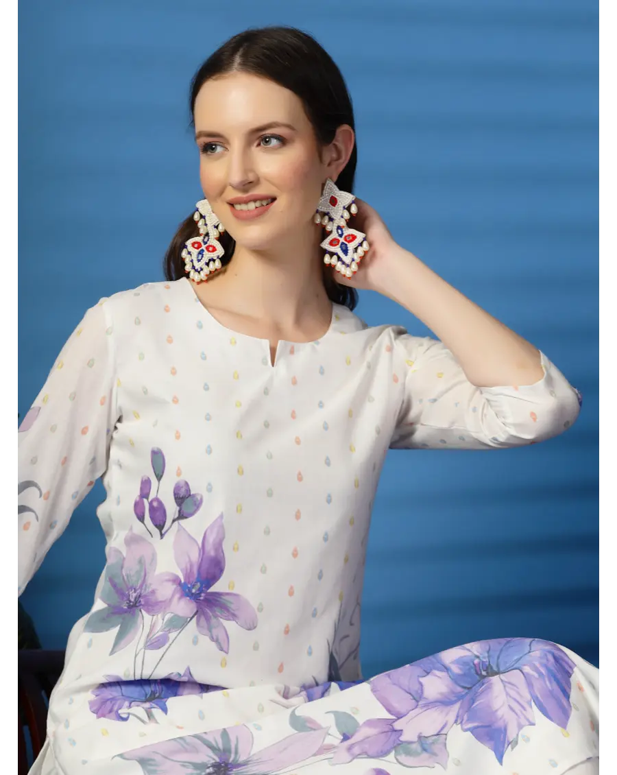 Women  Floral (Purple) Printed Pure Cotton Straight Kurta