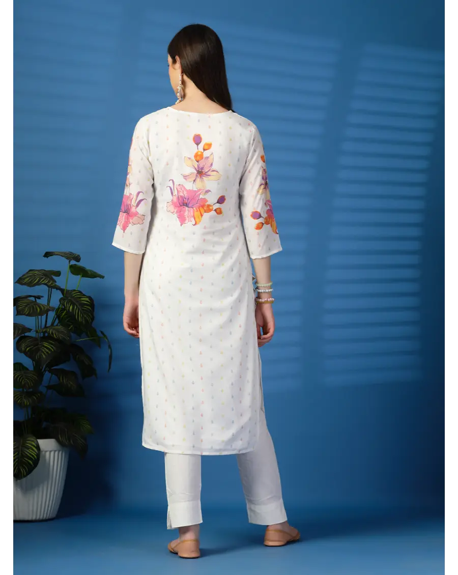 Women Floral ( Orange-Pink )Printed Pure Cotton Straight Kurta