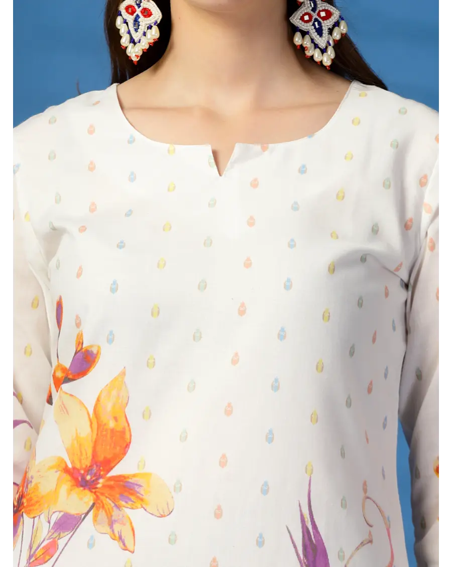 Women Floral ( Orange-Pink )Printed Pure Cotton Straight Kurta