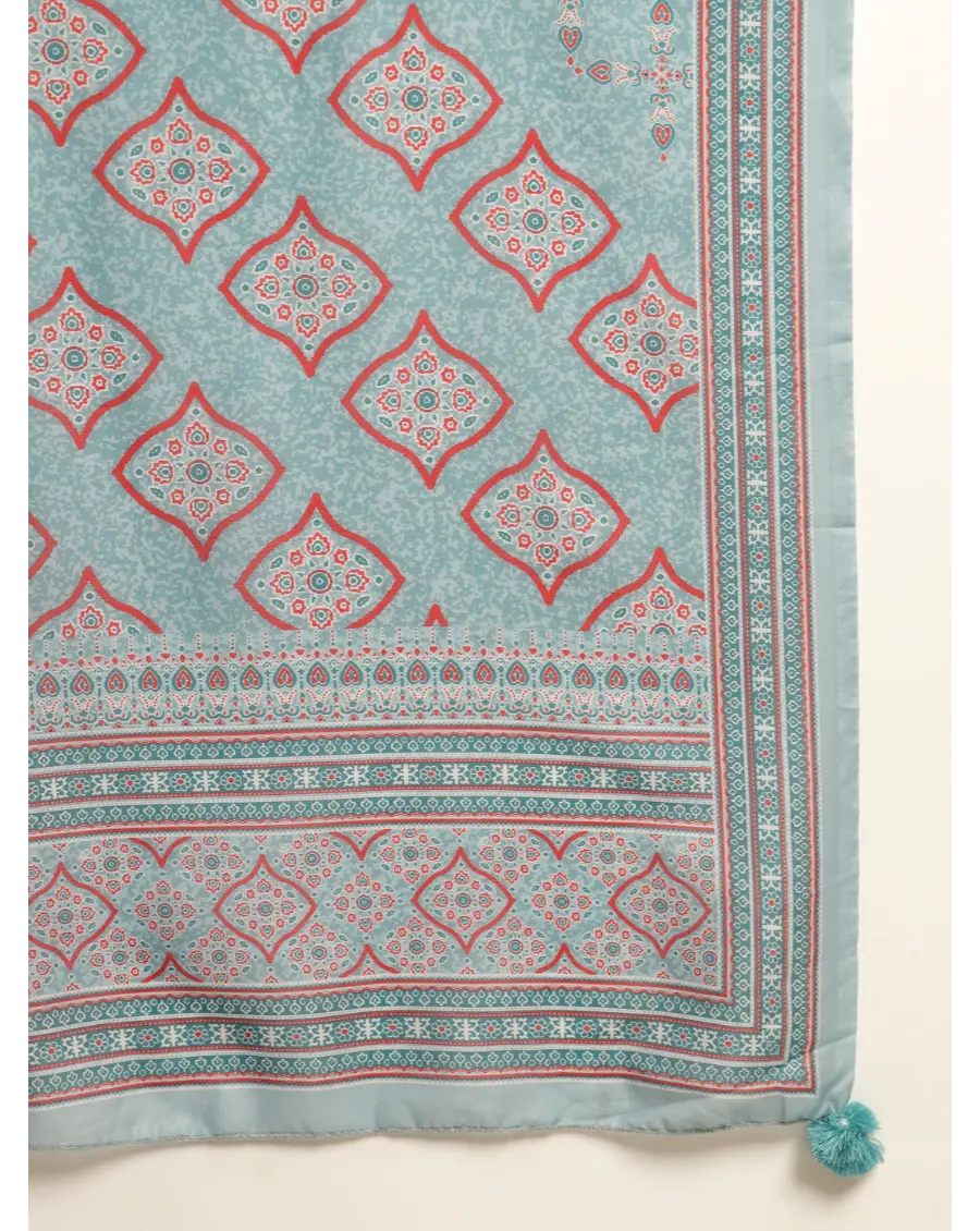 Women Green Printed Cotton Fabric Anarkali Kurta Set