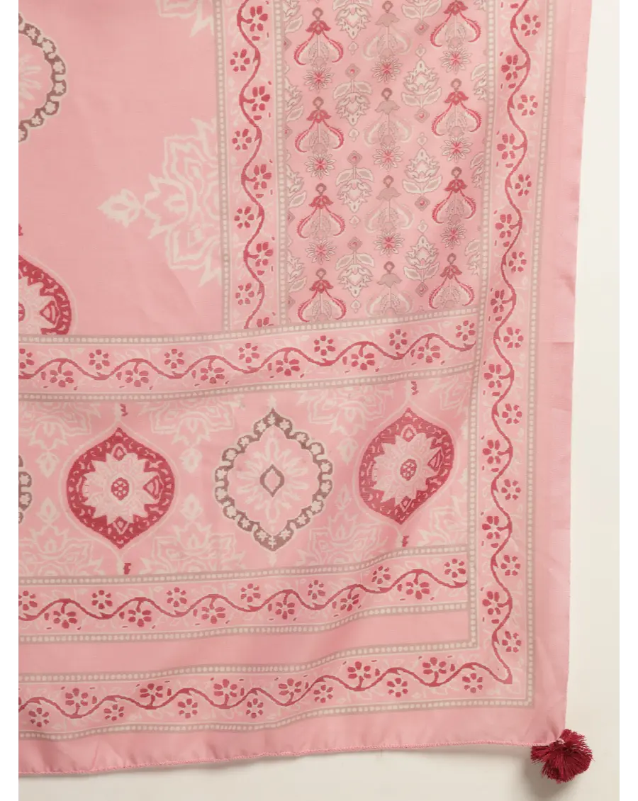 Women Peach  Printed Cotton Fabric Anarkali Kurta Set