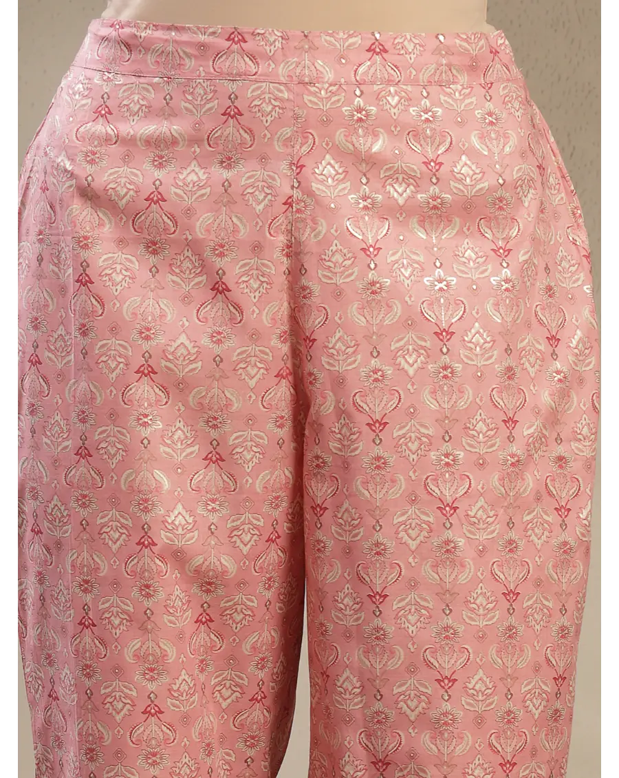 Women Peach  Printed Cotton Fabric Anarkali Kurta Set