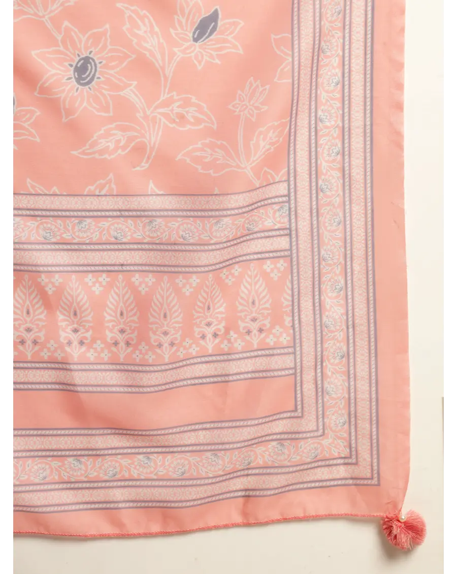 Women Orange Color Printed Cotton Fabric Anarkali Kurta Set