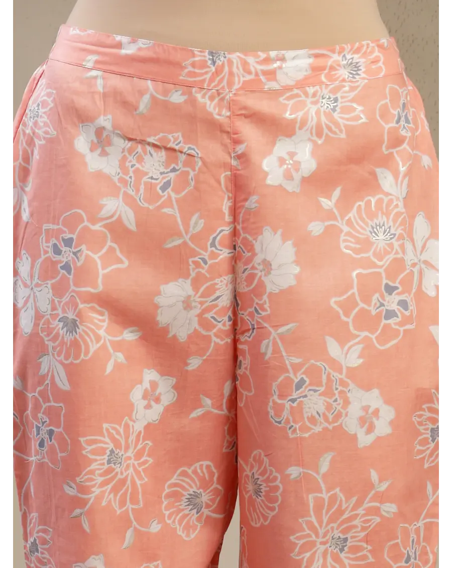 Women Orange Color Printed Cotton Fabric Anarkali Kurta Set