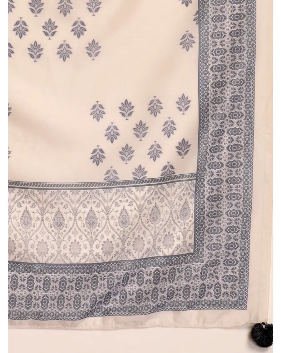 Women Cream Color Printed Cotton Fabric Anarkali Kurta Set