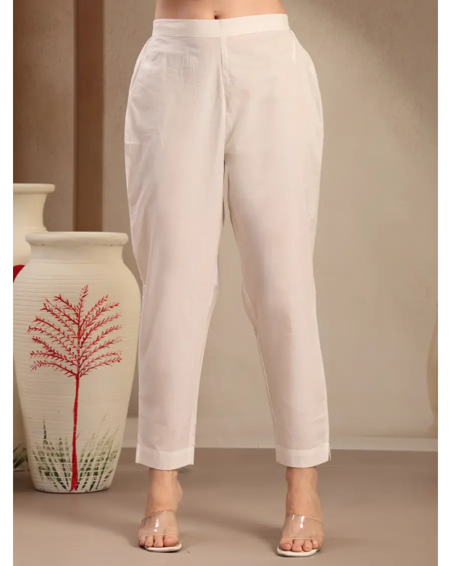 Women Cream Color Printed Cotton Fabric Anarkali Kurta Set