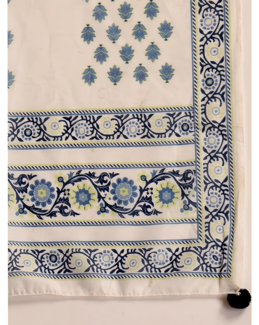 Women Cream Printed Cotton Fabric Anarkali Kurta Set