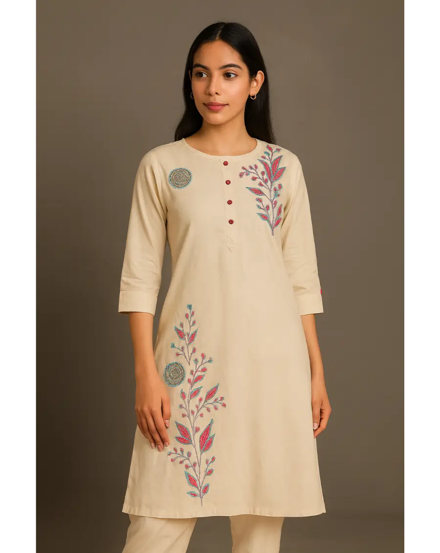 Off White Embroidered Co-Ord Set