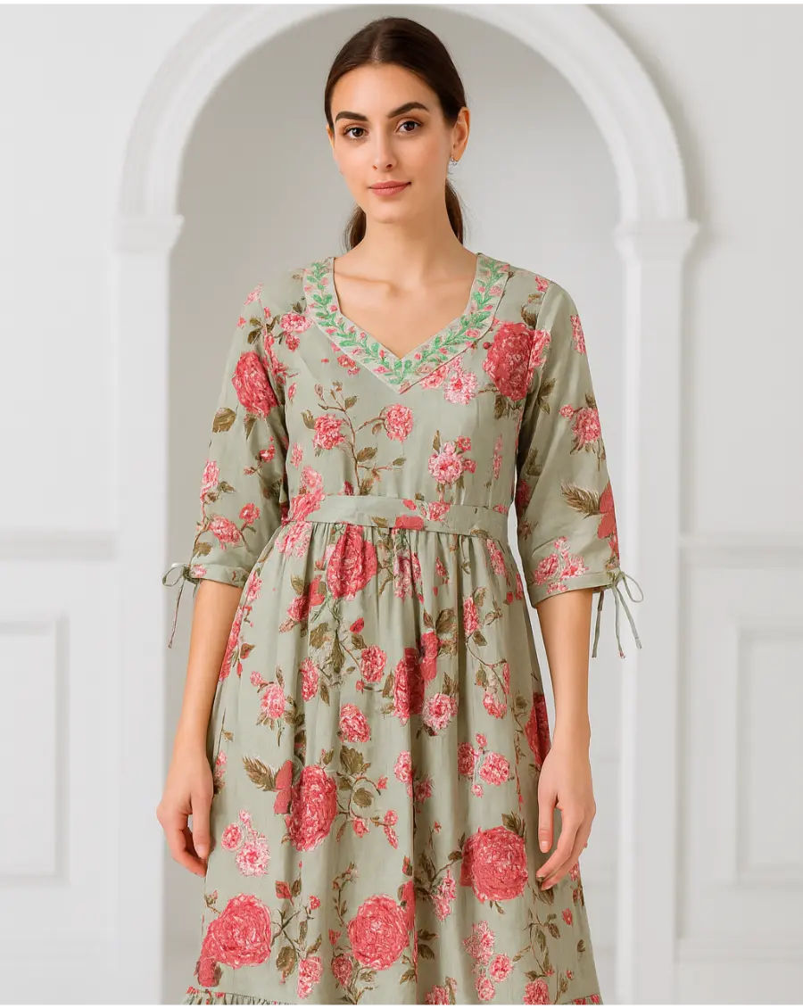 Sage Green Floral Dress