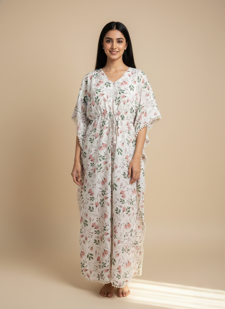Women Cotton Maternity Floral Print Long Kaftan Maxi