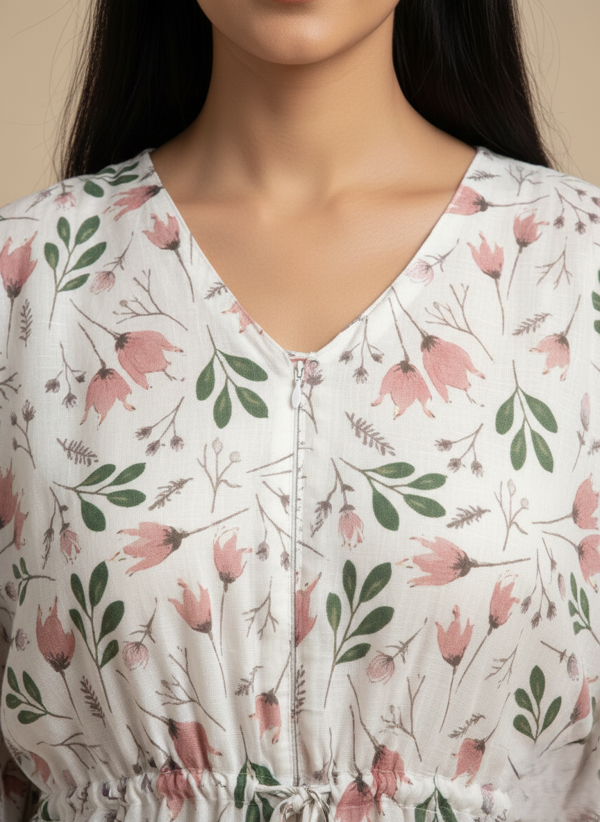 Women Cotton Maternity Floral Print Long Kaftan Maxi