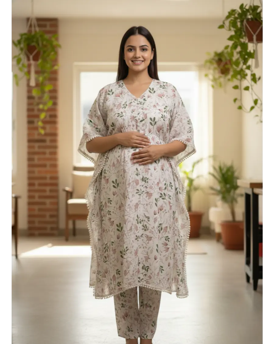 Women Cotton Maternity Kaftan Pattern Floral Print Co-ord Set