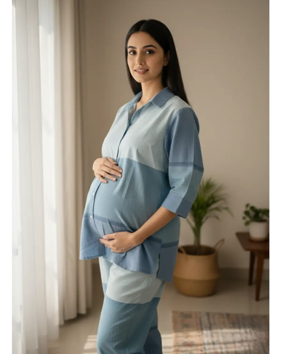 Cambric Cotton Breathable Blue Colour Ombre Co-ord Set