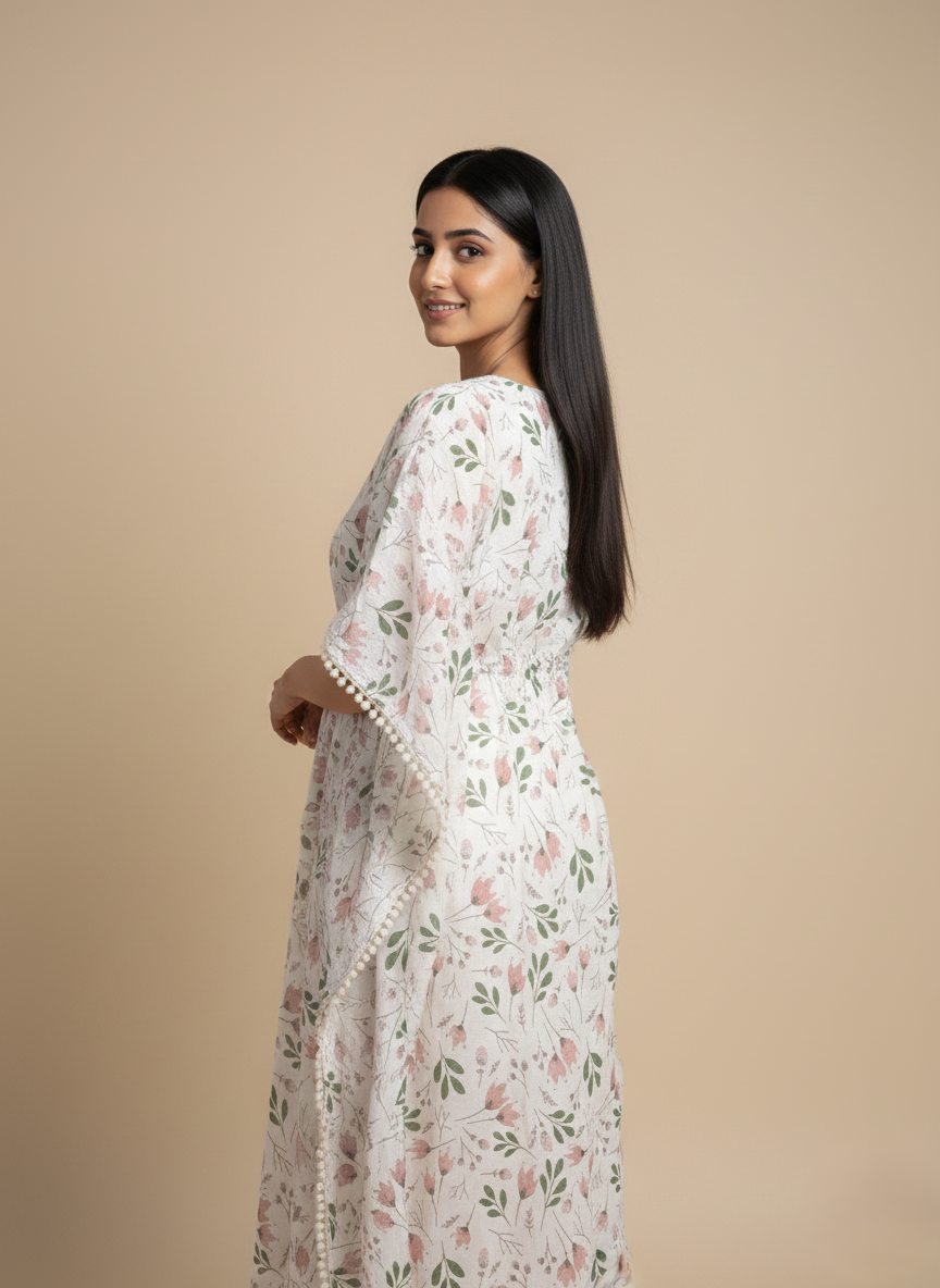 Women Cotton Maternity Floral Print Long Kaftan Maxi