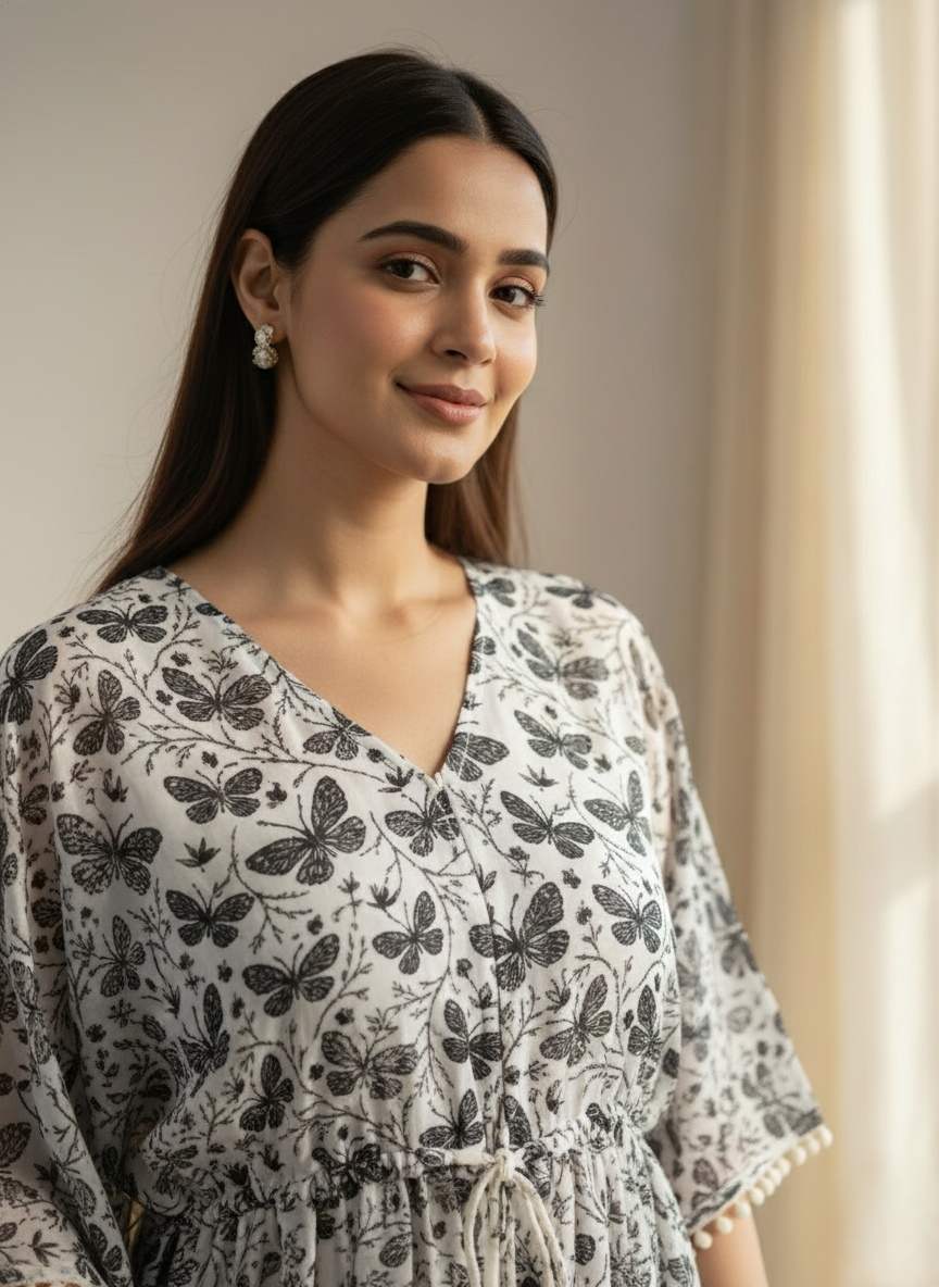 Cotton Maternity kaftan pattern butterfly print Co-ord set