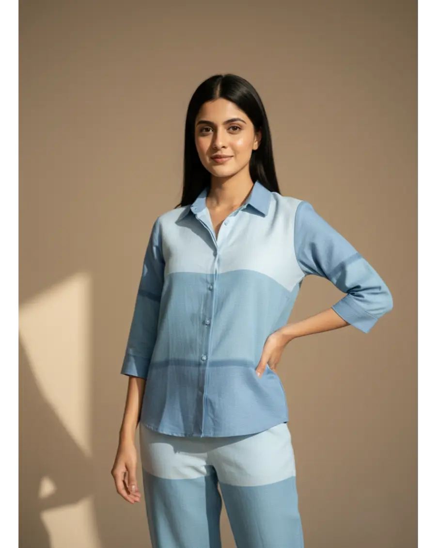 Cambric Cotton Breathable Blue Colour Ombre Co-ord Set