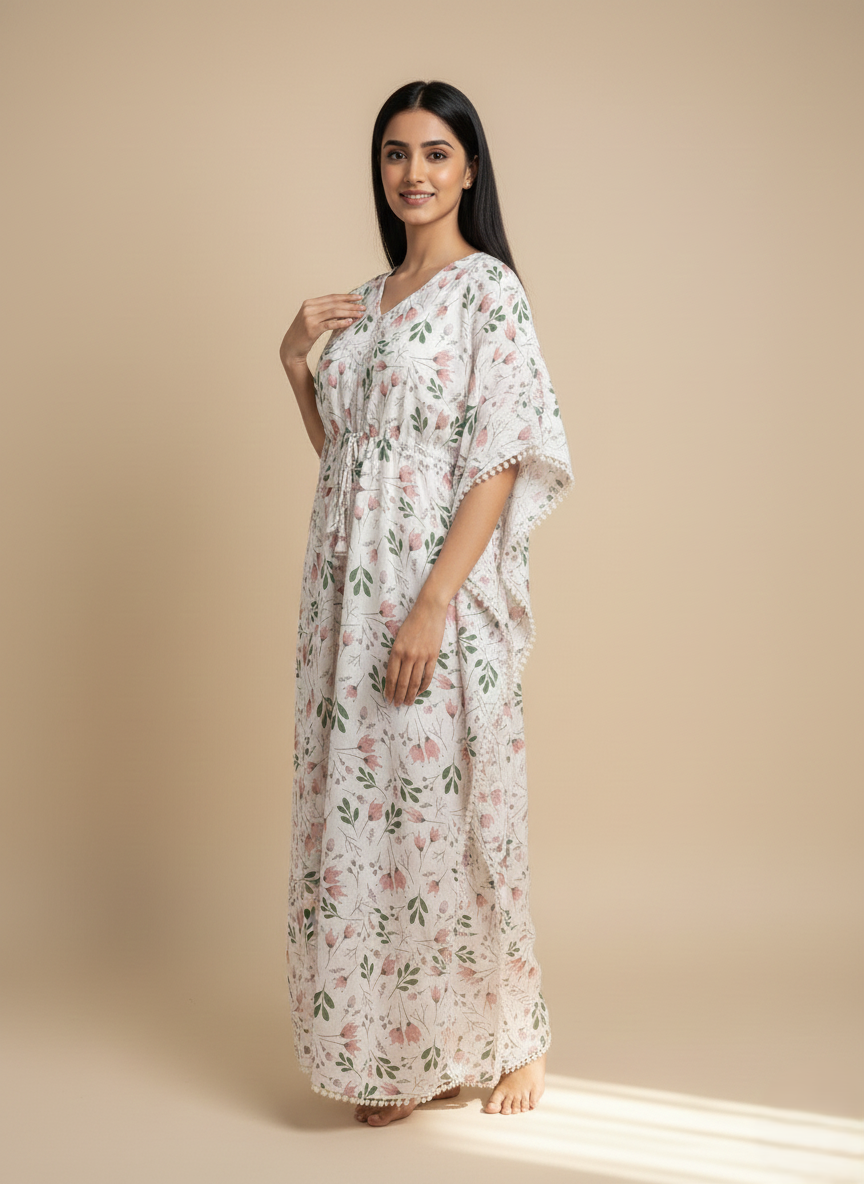 Women Cotton Maternity Floral Print Long Kaftan Maxi