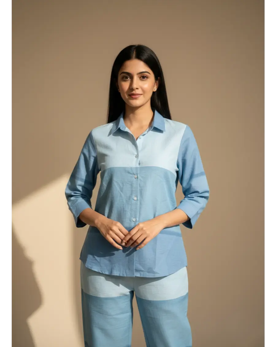 Cambric Cotton Breathable Blue Colour Ombre Co-ord Set