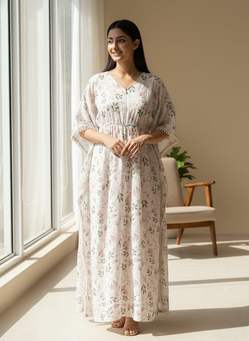 Women Cotton Maternity Floral Print Long Kaftan Maxi