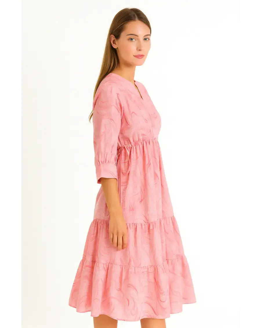 Pink Kota Doria Marble-Print Midi Dress