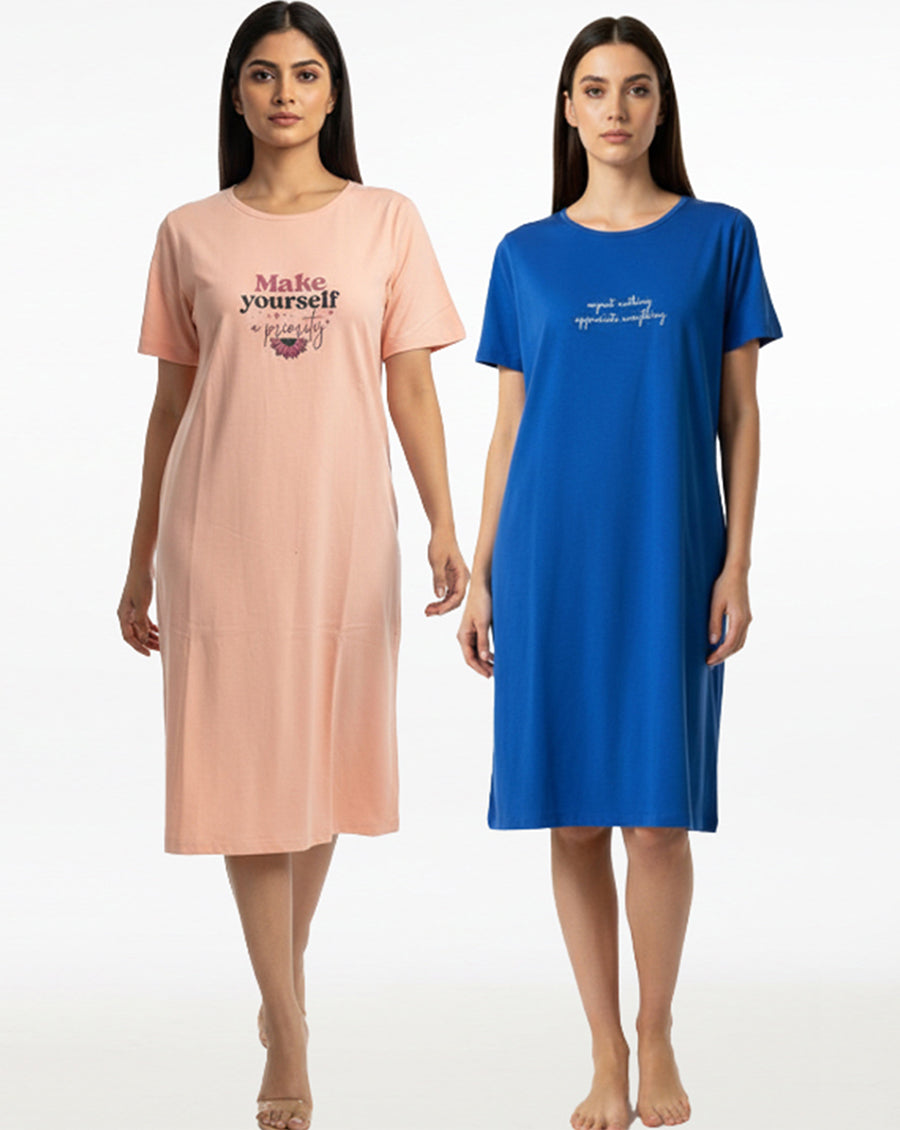 Pack of 2-Women Maternity Lounge T-Shirt- Peach,Blue