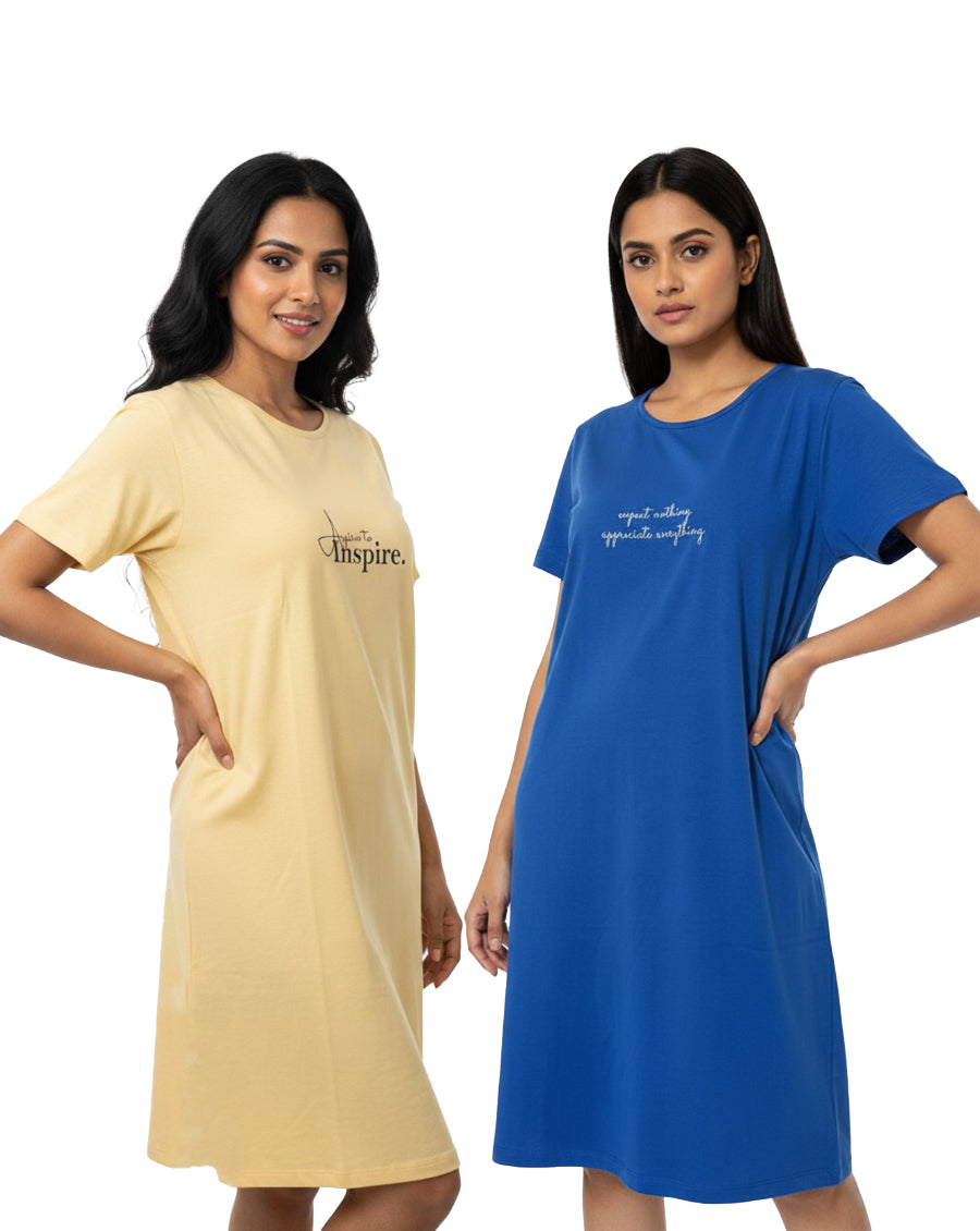 Pack of 2-Women Maternity Lounge T-Shirt-Yellow ,Blue