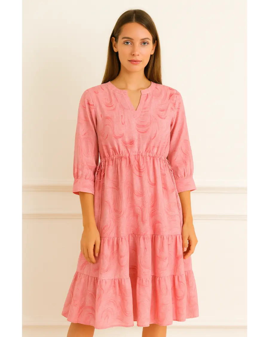 Pink Kota Doria Marble-Print Midi Dress