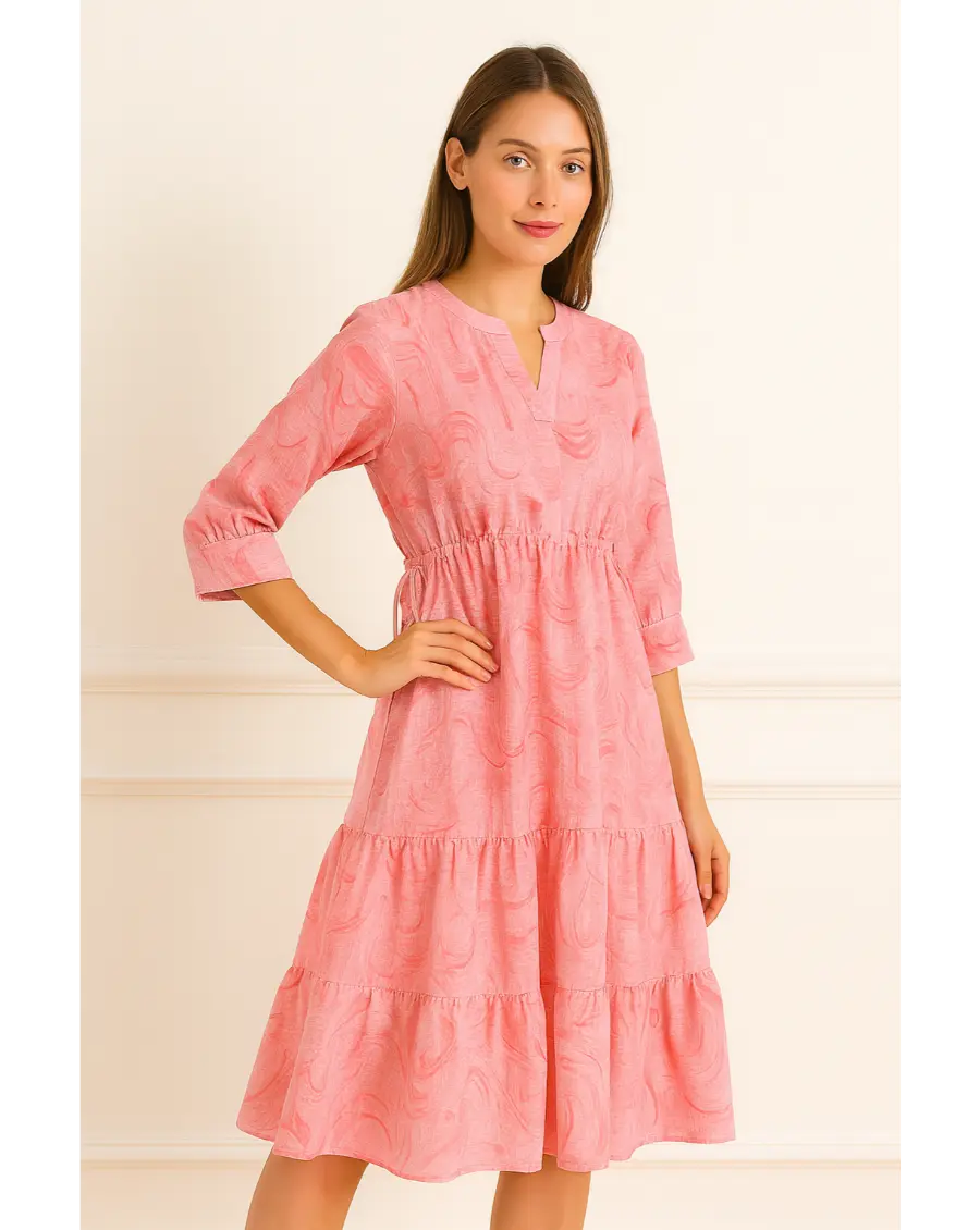 Pink Kota Doria Marble-Print Midi Dress