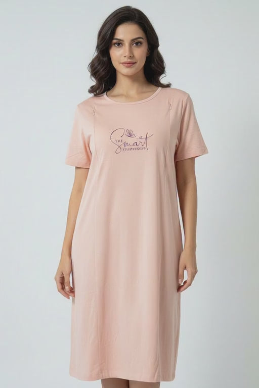 Women Maternity Feeding Zip Lounge T-Shirt- Peach