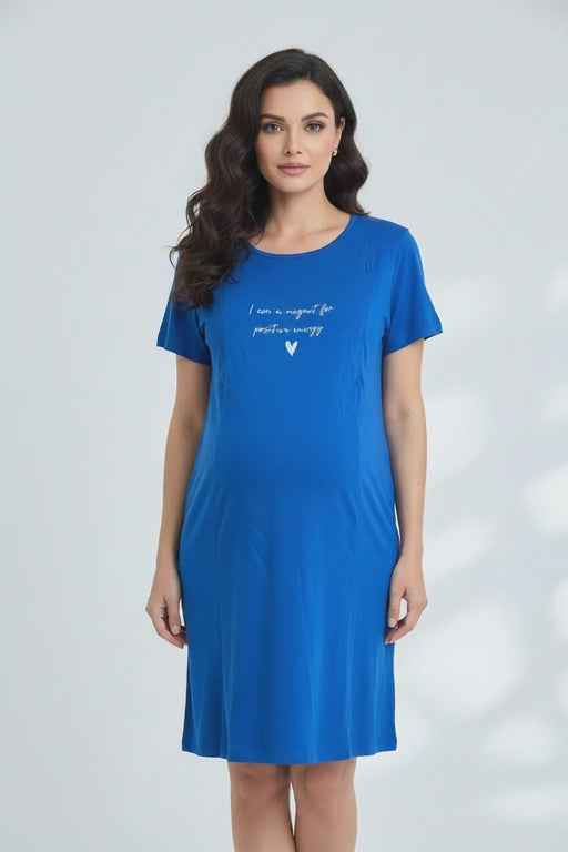 Women Maternity Feeding Zip Lounge T-Shirt- Royal Blue