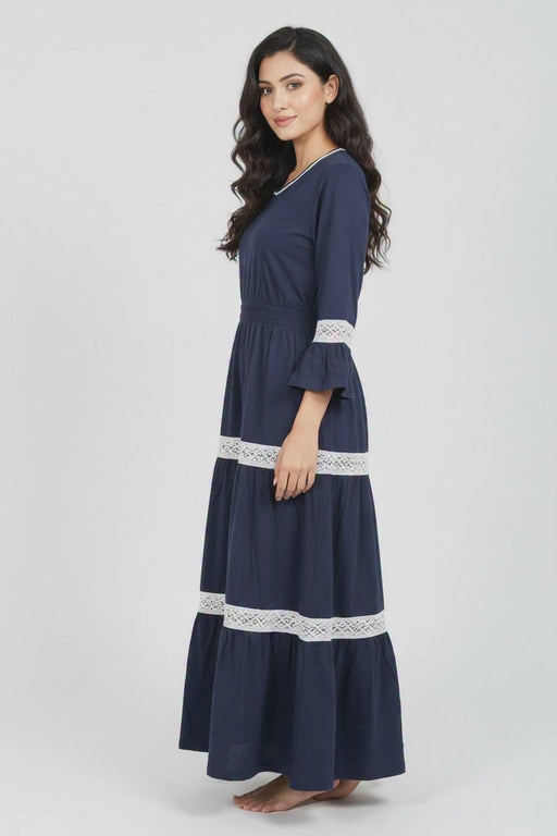 Women 3/4th sleeves Ultra Soft Cotton Maternity Maxi- Royal Blue